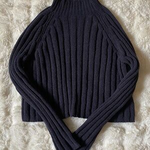 American Eagle Outfitters Dark Gray Ribbed Turtleneck Mockneck Cropped Sweater